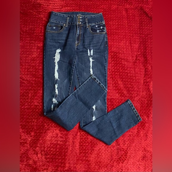 BoomBoom Jeans Women’s Blue High Rise Skinny Stretch Denim Distressed 5/27 - Picture 15 of 15